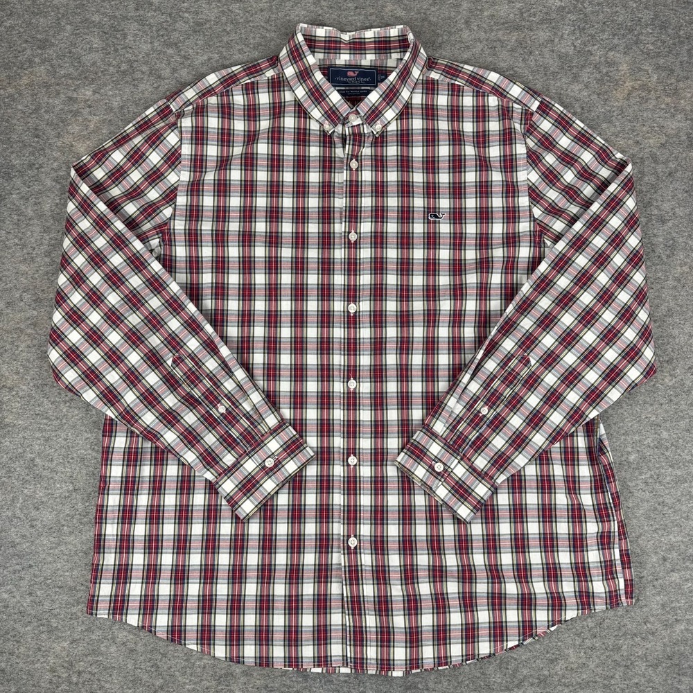 Vineyard Vines Slim Fit Whale Shirt Button Down Plaid Cotton Mens 2XL XXL